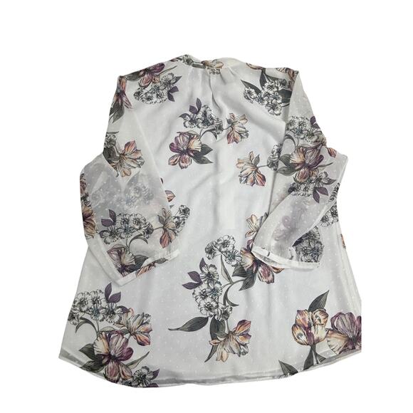 White House Black Market Blouse Women’s 12 Sheer Floral Print 3/4 Sleeve Top - Picture 6 of 7